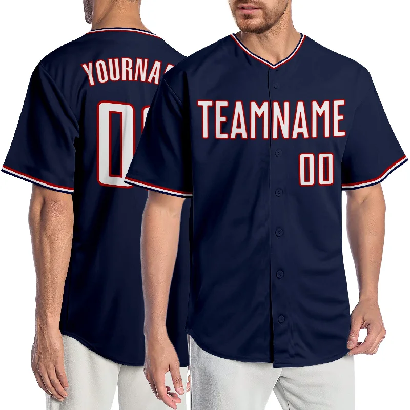 Custom Navy White-Red Authentic Baseball Jersey