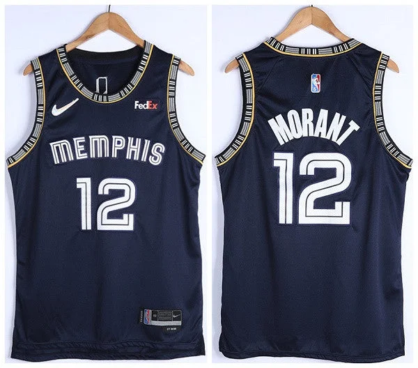 Men's Memphis Grizzlies #12 Ja Morant 75th Anniversary 2021 Navy Swingman Stitched Basketball Jersey