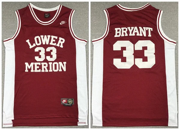 Men's Los Angeles Lakers #33 Kobe Bryant Red Lower Merion High School Stitched Basketball Jersey