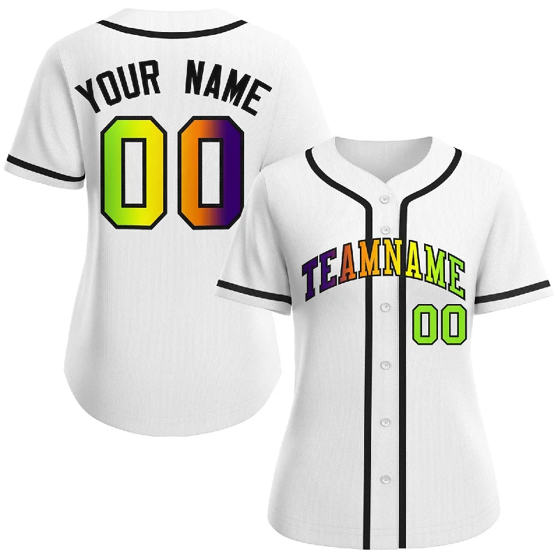 Custom White Purple-Black Gradient Fashion Baseball Jersey For Women