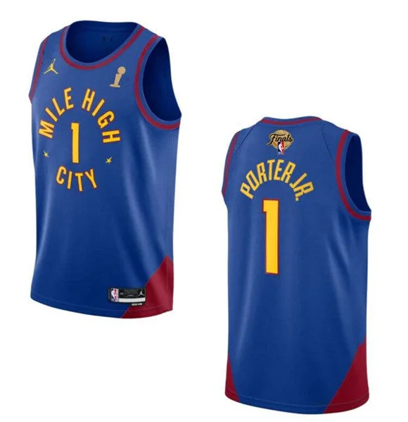 Men's Denver Nuggets #1 Michael Porter Jr. Blue 2023 Finals Champions Statement Edition Stitched Basketball Basketball Jersey