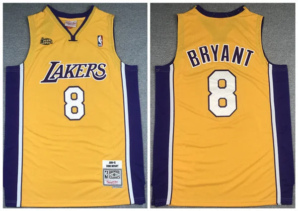 Men's Los Angeles Lakers #8 Kobe Bryant Gold Final 2000-2001 Throwback Stitched Basketball Jersey