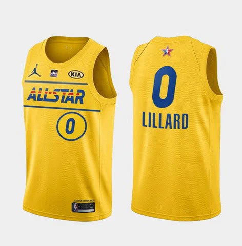 Men's 2021 All-Star #0 Damian Lillard Yellow Western Conference Stitched Basketball Jersey