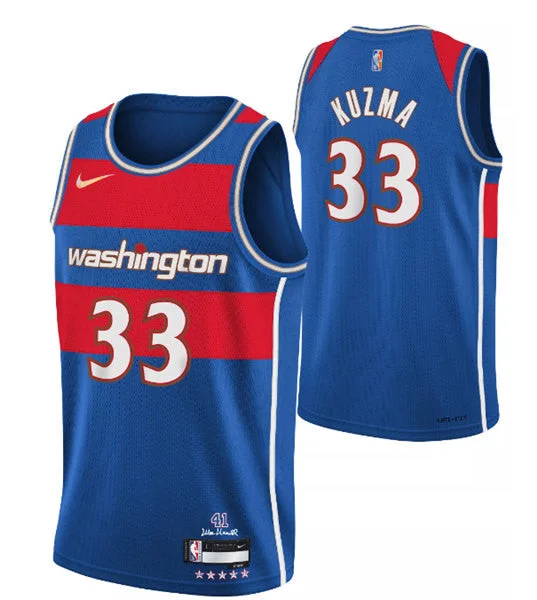 Men's Washington Wizards #33 Kyle Kuzma 75th Anniversary 2021/2022 Blue City Edition Swingman Stitched Basketball Jersey