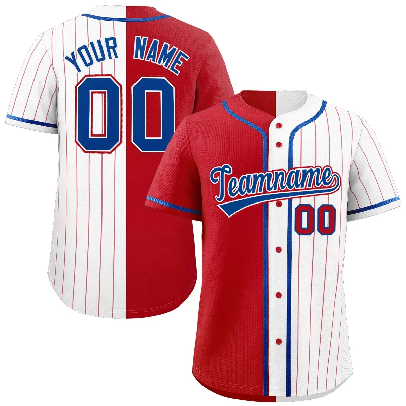 Custom Red White Stripe-Solid Combo Fashion Authentic Baseball Jersey