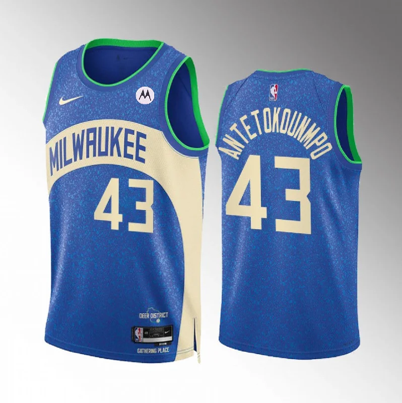 Men's Milwaukee Bucks #43 Thanasis Antetokounmpo Blue 2023/24 City Edition Stitched Basketball Basketball Jersey