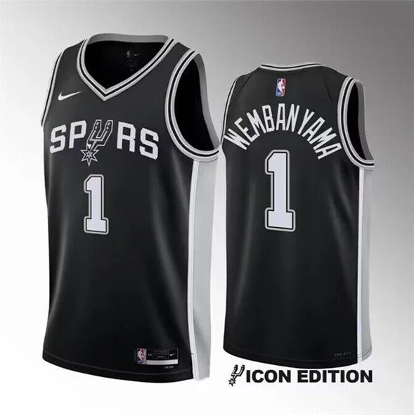 Men's San Antonio Spurs #1 Victor Wembanyama Black 2022/23 Icon Edition Stitched Basketball Basketball Jersey