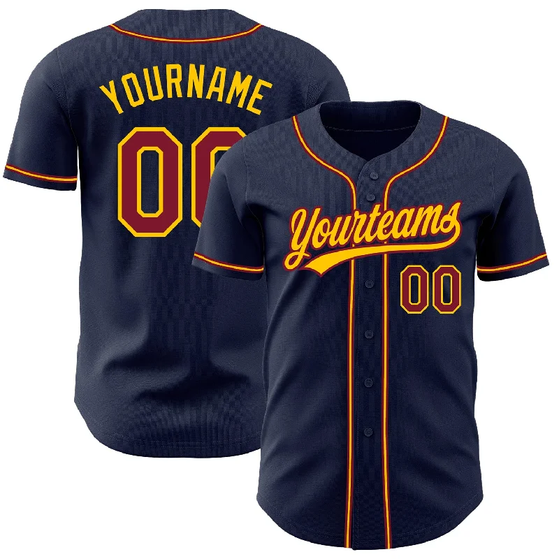 Custom Navy Crimson-Gold Authentic Baseball Jersey