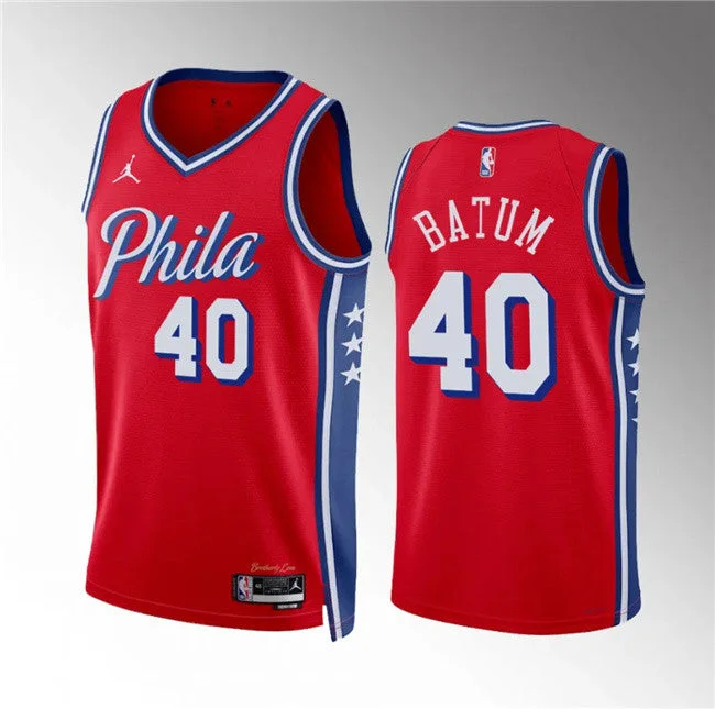 Men's Philadelphia 76ers #40 Nicolas Batum Red Statement Edition Stitched Basketball Jersey