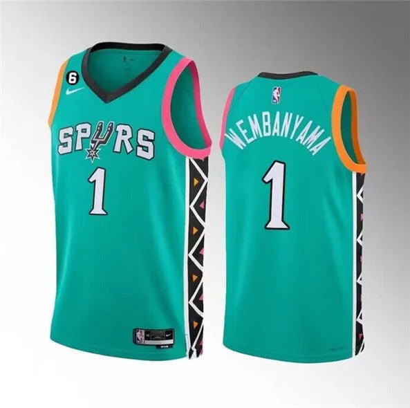 Men's San Antonio Spurs #1 Victor Wembanyama Teal 2022/23 City Edition Swingman With NO.6 Patch Stitched Basketball Basketball Jersey