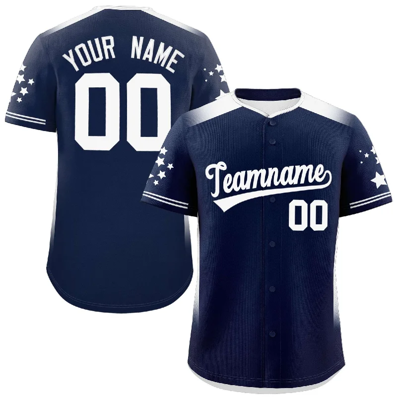 Custom Navy White Gradient Side Personalized Star Pattern Authentic Baseball Jersey