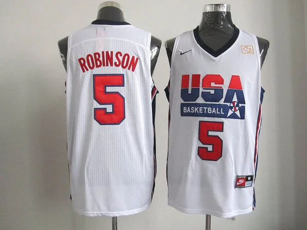 Team USA 5 Robinson White m&n Basketball Jerseys