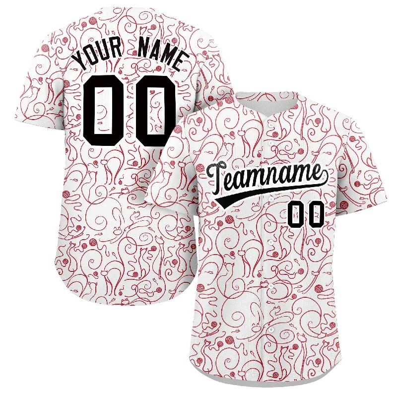 Custom White Red Line Art Graffiti Pattern Design Authentic Baseball Jersey