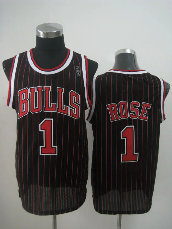 Bulls 1 Rose Black red stripe Basketball Jersey