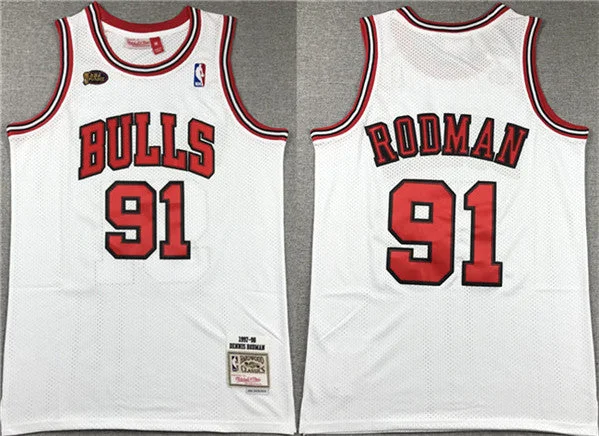 Men's Chicago Bulls #91 Dennis Rodman White 1997-98 Stitched Basketball Basketball Jersey