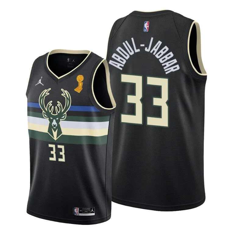 Men's Milwaukee Bucks #33 Kareem Abdul-Jabbar 2021 Black Finals Champions Stitched Basketball Basketball Jersey