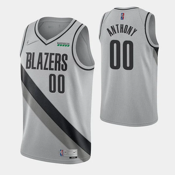 Men's Portland Trail Blazers #00 Carmelo Anthony Earned Edition Gray Stitched Basketball Jersey