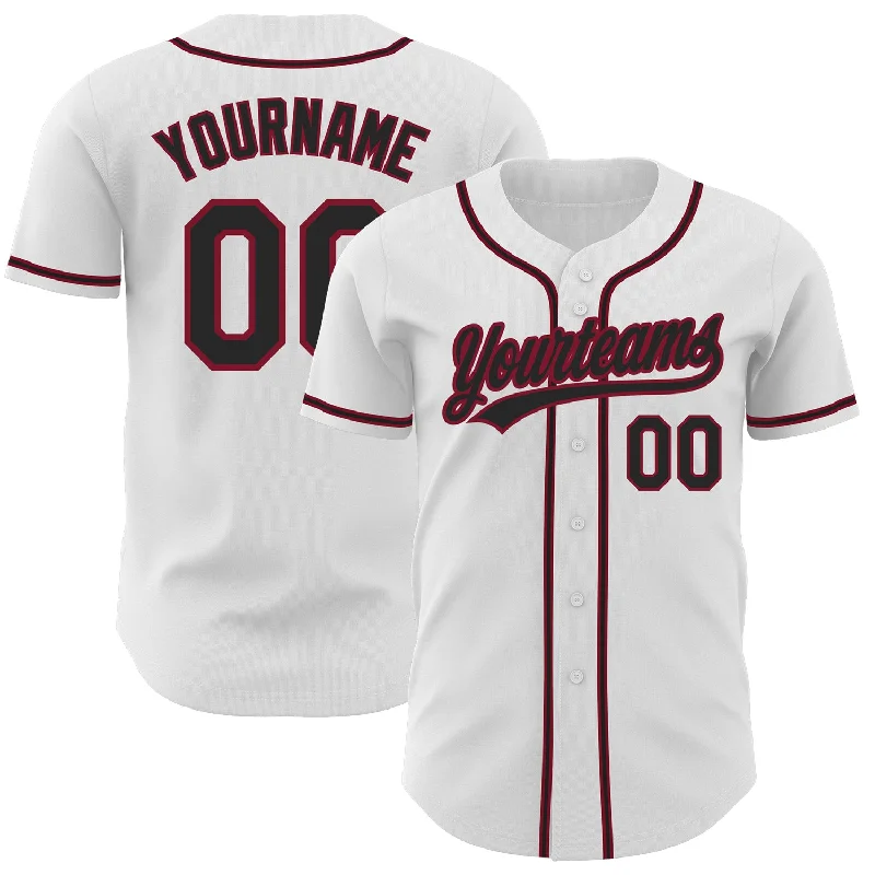 Custom White Black-Crimson Authentic Baseball Jersey