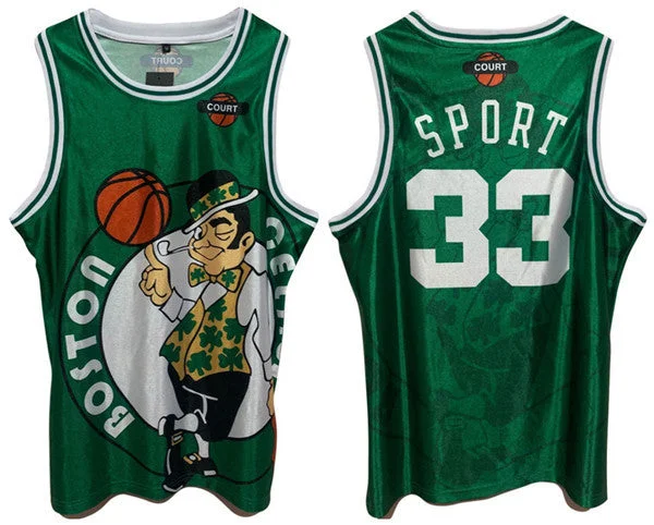 Men's Boston Celtics #33 Larry Bird Green Print Basketball Basketball Jersey