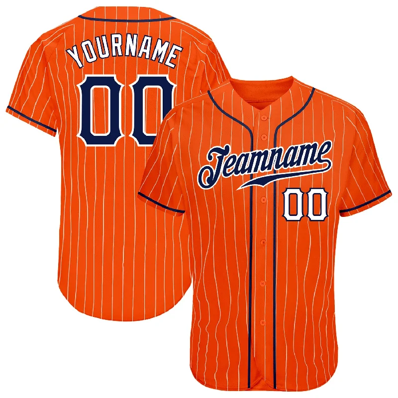 Custom Orange White Pinstripe Navy-White Authentic Baseball Jersey