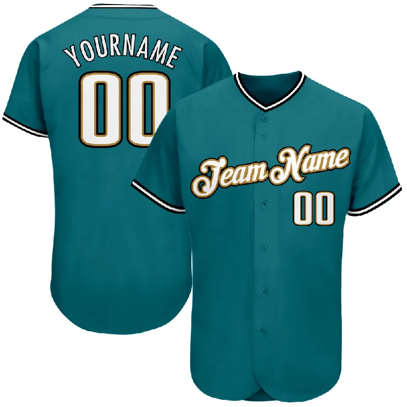 Custom Teal White-Old Gold Authentic Baseball Jersey