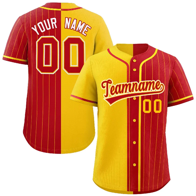 Custom Gold Red Stripe-Solid Combo Fashion Authentic Baseball Jersey