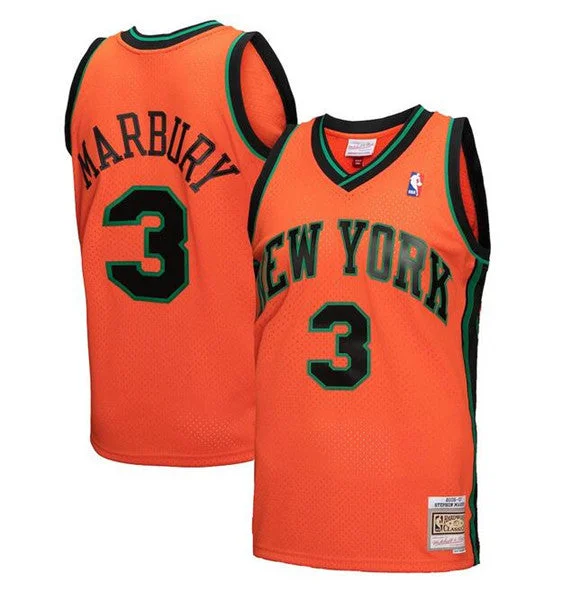 Men's New Yok Knicks #3 Stephon Marbury Orange Mitchell & Ness 2005-06 Hardwood Classics Swingman Stitched Basketball Jersey