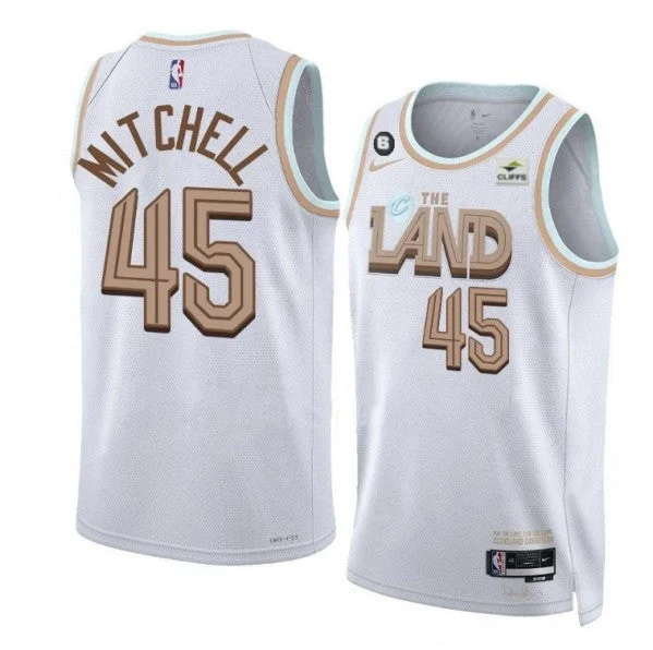 Men's Cleveland Cavaliers #45 Donovan Mitchell White 2022/23 City Edition With NO6. Patch Stitched Basketball Jersey