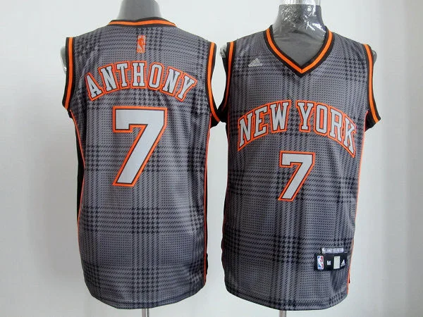 Knicks 7 Anthony Grey&Red Basketball Jerseys