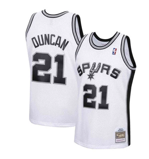 Men's San Antonio Spurs #21 Tim Duncan White 1998-99 Throwback basketball Basketball Jersey