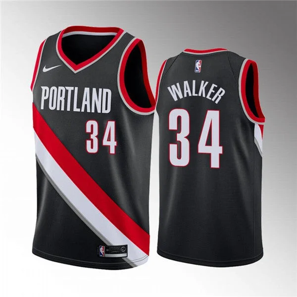 Men's Portland Trail Blazers #34 Jabari Walker Black Icon Edition Stitched Basketball Basketball Jersey