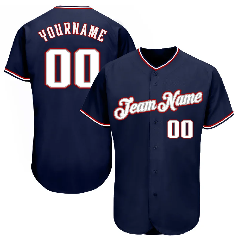 Custom Navy White-Red Authentic Baseball Jersey