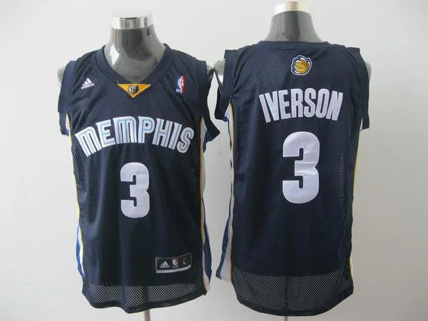 Grizzlies 3 Iverson Dark Blue Basketball Jerseys