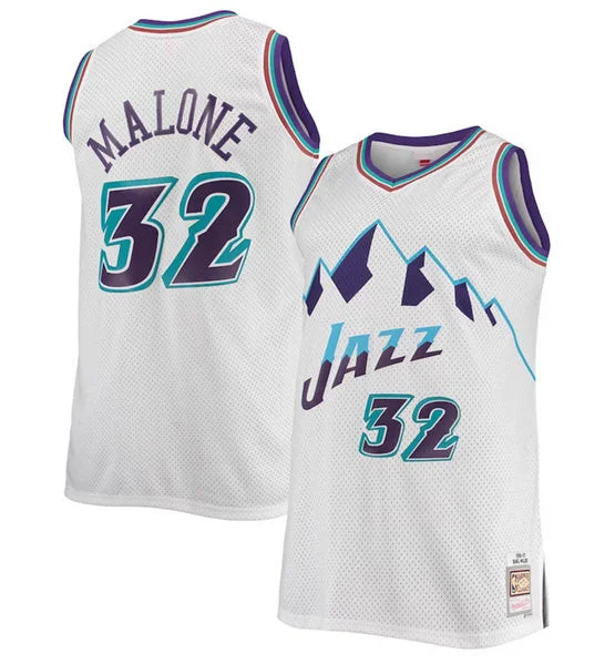 Men's Utah Jazz #32 Karl Malone White Mitchell & Ness Stitched Basketball Jersey