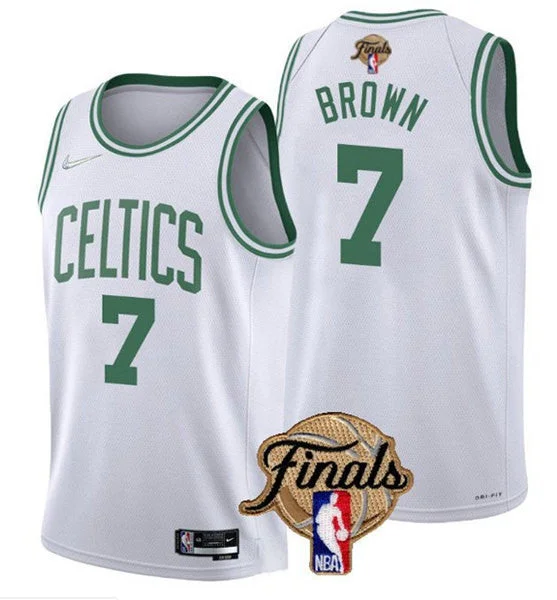 Men's Boston Celtics #7 Jaylen Brown White 2022 Finals Stitched Basketball Jersey