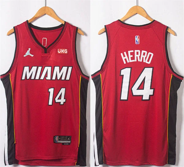 Men's Miami Heat #14 Tyler Herro Red Statement Edition 75th Anniversary Stitched Basketball Jersey