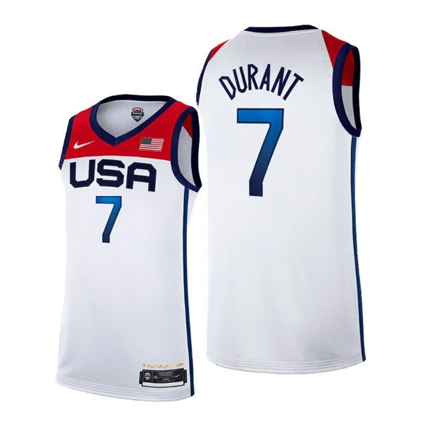 Men's USA Basketball #7 Kevin Durant 2021 White Tokyo Olympics Stitched Home Basketball Jersey