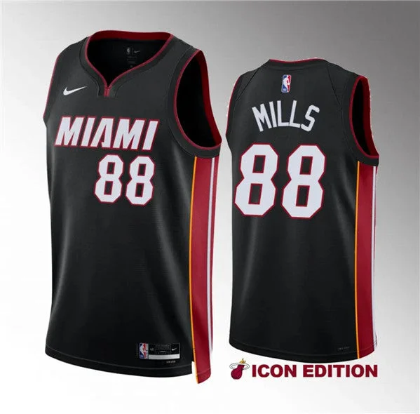 Men's Miami Heat #88 Patrick Mills Black Icon Edition Stitched Basketball Basketball Jersey