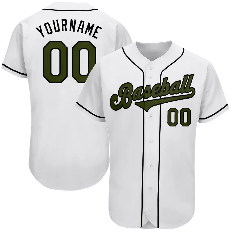 Custom White Olive-Black Authentic Memorial Day Baseball Jersey