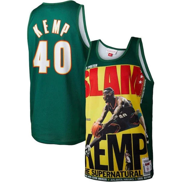 Men's Oklahoma City Thunder Mitchell & Ness #40 Shawn Kemp Green Seattle SuperSonics Slam Player Basketball Jersey