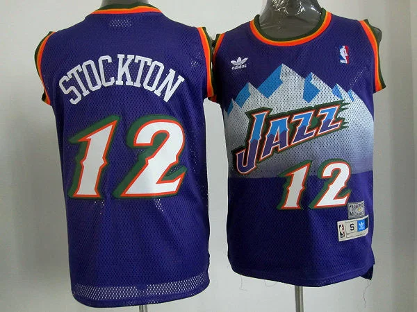 Jazzs 12 Stockton Purple m&n Basketball Jerseys