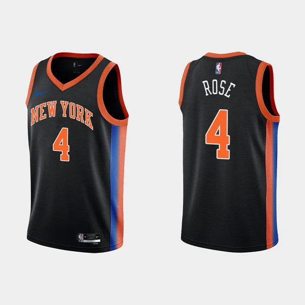 Men's New York Knicks #4 Derick Rose Black City Edition Stitched Basketball Basketball Jersey