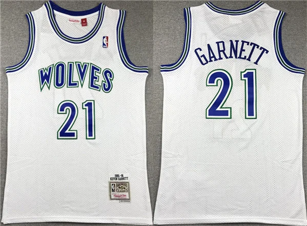 Men's Minnesota Timberwolves #21 Kevin Garnett White Throwback Stitched Basketball Jersey