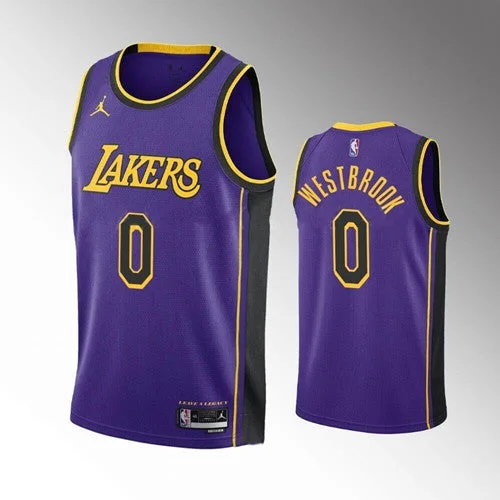 Men's Los Angeles Lakers #0 Russell Westbrook Statement Edition Purple Stitched Basketball Basketball Jersey