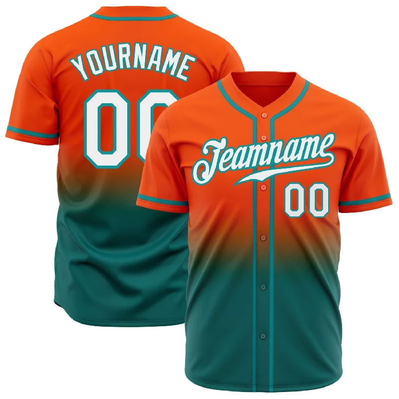 Custom Orange White-Teal Authentic Fade Fashion Baseball Jersey