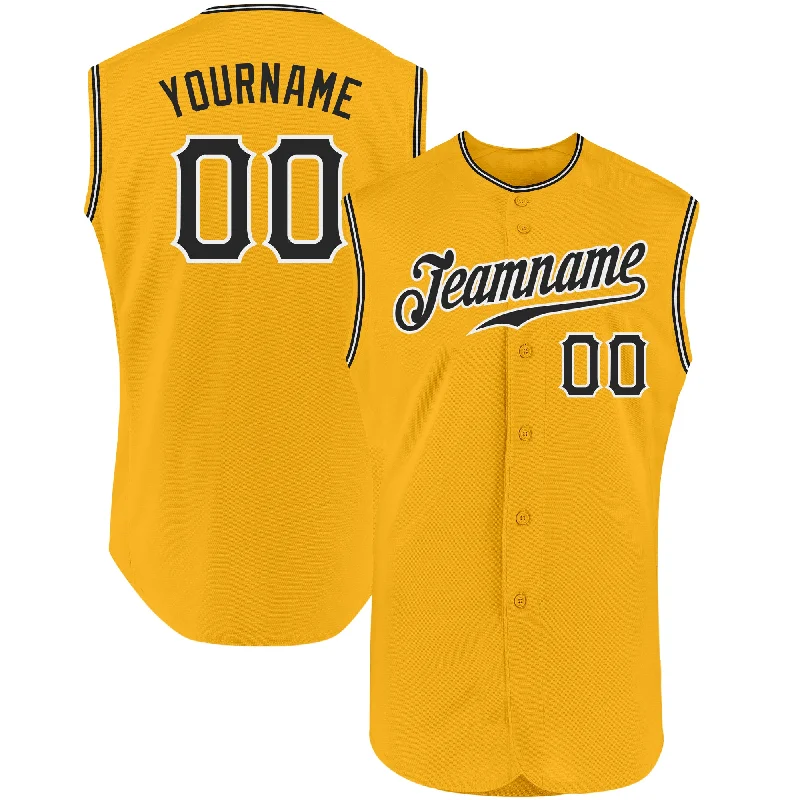 Custom Gold Black-White Authentic Sleeveless Baseball Jersey