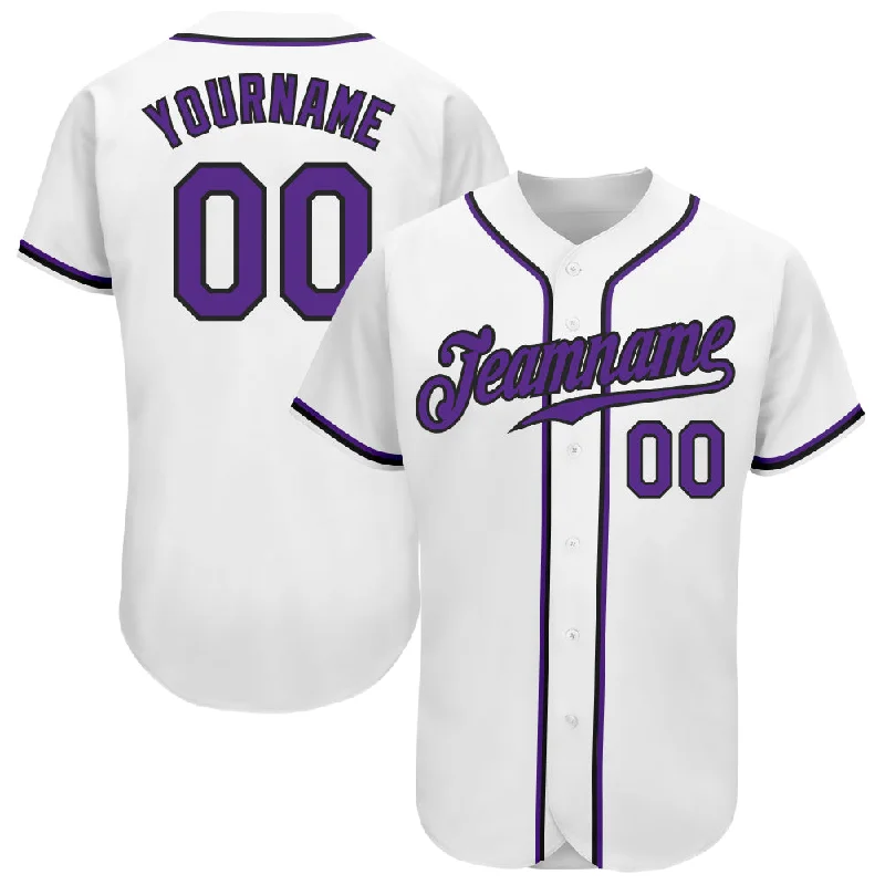 Custom White Purple-Black Authentic Baseball Jersey