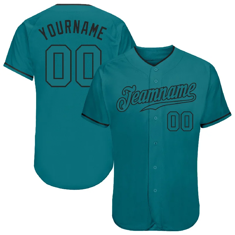 Custom Teal Teal-Black Authentic Baseball Jersey