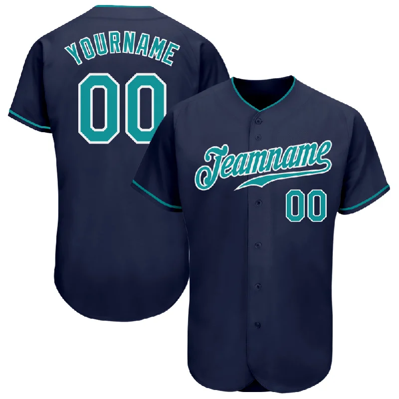 Custom Navy Teal-White Authentic Baseball Jersey