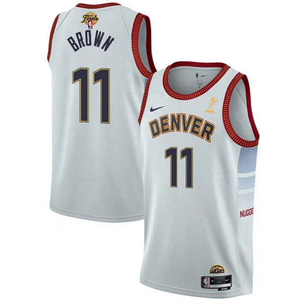 Men's Denver Nuggets #11 Bruce Brown White 2023 Finals Champions Icon Edition Stitched Basketball Basketball Jersey